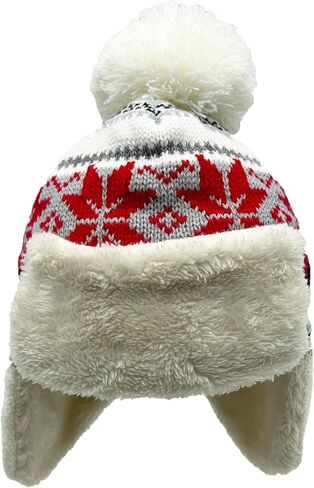 Women's Knitted Fleece Hat Winter Warm with Cute Fur Ball Outdoor Sports Fleece Hat. Red and White in Saudi Arabia