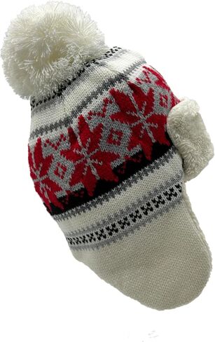 Women's Knitted Fleece Hat Winter Warm with Cute Fur Ball Outdoor Sports Fleece Hat. Red and White in Saudi Arabia