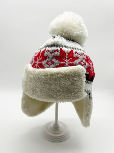 Women's Knitted Fleece Hat Winter Warm with Cute Fur Ball Outdoor Sports Fleece Hat. Red and White in Saudi Arabia