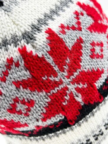 Women's Knitted Fleece Hat Winter Warm with Cute Fur Ball Outdoor Sports Fleece Hat. Red and White in Saudi Arabia