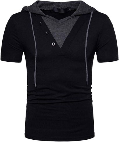 Kimiee Men's Short Sleeve Hoodie T-Shirt Casual Slim Fit Workout Pullover Hooded Shirts in Saudi Arabia