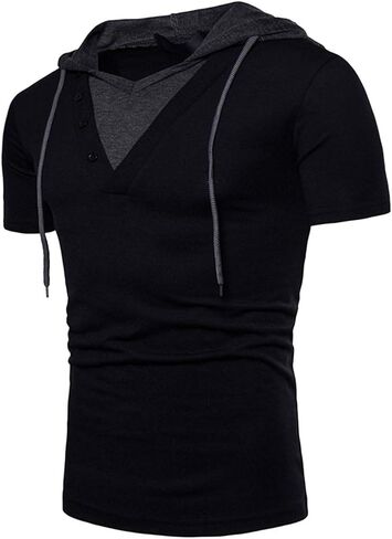 Kimiee Men's Short Sleeve Hoodie T-Shirt Casual Slim Fit Workout Pullover Hooded Shirts in Saudi Arabia