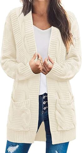 سترة كارديجان نسائية بأكمام طويلة من Hyipels كاجوال فضفاضة ومفتوحة من الأمام مع جيوب in Kuwait