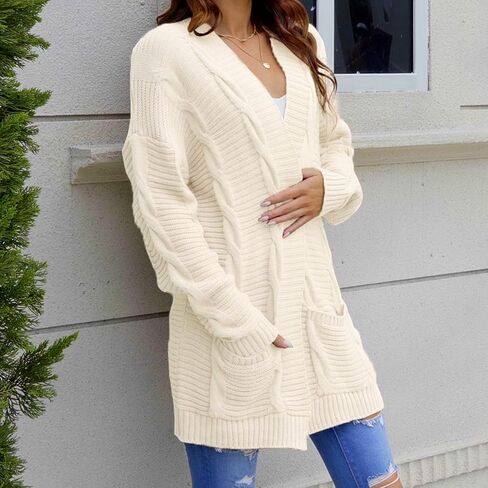 سترة كارديجان نسائية بأكمام طويلة من Hyipels كاجوال فضفاضة ومفتوحة من الأمام مع جيوب in Kuwait