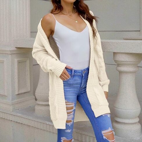 سترة كارديجان نسائية بأكمام طويلة من Hyipels كاجوال فضفاضة ومفتوحة من الأمام مع جيوب in Kuwait