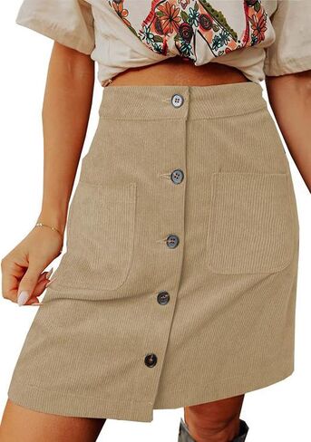 CHARTOU Women Corduroy Skirt Suede Pencil Skirt Office High Waist Button Bodycon Skirt Knee Length in Saudi Arabia