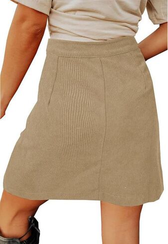 CHARTOU Women Corduroy Skirt Suede Pencil Skirt Office High Waist Button Bodycon Skirt Knee Length in Saudi Arabia