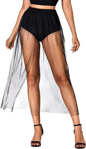 Rooscier Women's Sheer Mesh High Split See Through Flowy High Waisted Sexy Long Skirt in Saudi Arabia