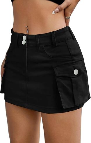 Cargo Skirt for Women, Women's Low Waist Cargo Skirt Y2k, Button Bodycon Denim Cargo Mini Skirt with Pocket in Saudi Arabia