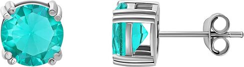 Sea of Ice Sterling Silver Round-Cut Simulated Gemstone Stud Earing for Women – Gemstone Round cut 8 mm - Elegant Sterling Silver Earrings for Women – Nickel-Free in Saudi Arabia