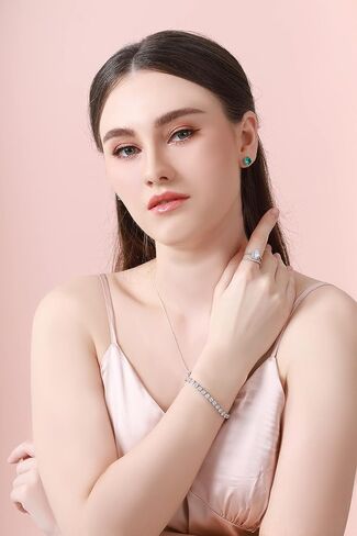 Sea of Ice Sterling Silver Round-Cut Simulated Gemstone Stud Earing for Women – Gemstone Round cut 8 mm - Elegant Sterling Silver Earrings for Women – Nickel-Free in Saudi Arabia