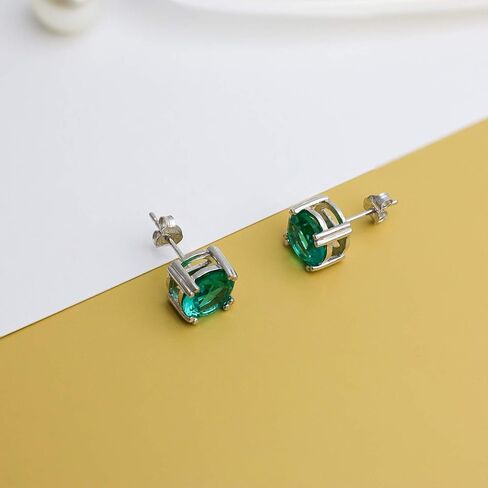 Sea of Ice Sterling Silver Round-Cut Simulated Gemstone Stud Earing for Women – Gemstone Round cut 8 mm - Elegant Sterling Silver Earrings for Women – Nickel-Free in Saudi Arabia