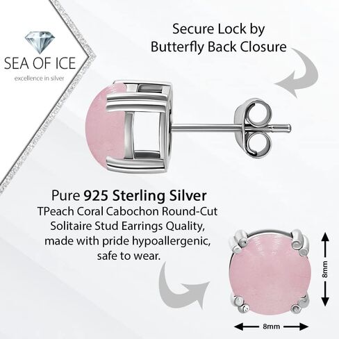 Sea of Ice Sterling Silver Round-Cut Simulated Gemstone Stud Earing for Women – Gemstone Round cut 8 mm - Elegant Sterling Silver Earrings for Women – Nickel-Free in Saudi Arabia