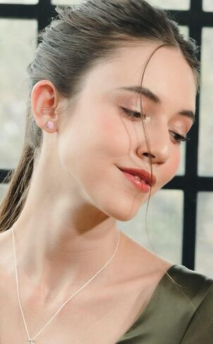 Sea of Ice Sterling Silver Round-Cut Simulated Gemstone Stud Earing for Women – Gemstone Round cut 8 mm - Elegant Sterling Silver Earrings for Women – Nickel-Free in Saudi Arabia