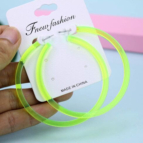 80's 90's Neon Lime Green Hoop Earrings for Women Y2k Jewelry Gift in Saudi Arabia