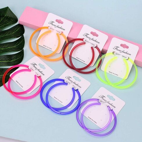 80's 90's Neon Lime Green Hoop Earrings for Women Y2k Jewelry Gift in Saudi Arabia
