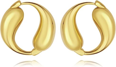 Unique Chunky Hoop Double Teardrop Earrings Chic Simple Glossy Tarnish Free Earrings,Trendy Simple Minimalist Jewelry for Women Girls in Saudi Arabia