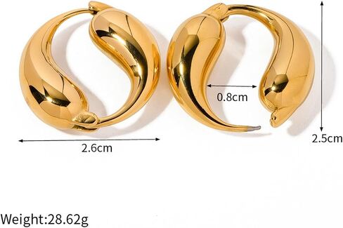 Unique Chunky Hoop Double Teardrop Earrings Chic Simple Glossy Tarnish Free Earrings,Trendy Simple Minimalist Jewelry for Women Girls in Saudi Arabia