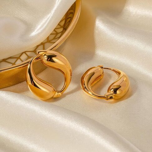 Unique Chunky Hoop Double Teardrop Earrings Chic Simple Glossy Tarnish Free Earrings,Trendy Simple Minimalist Jewelry for Women Girls in Saudi Arabia