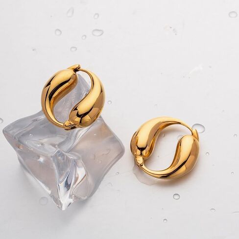 Unique Chunky Hoop Double Teardrop Earrings Chic Simple Glossy Tarnish Free Earrings,Trendy Simple Minimalist Jewelry for Women Girls in Saudi Arabia