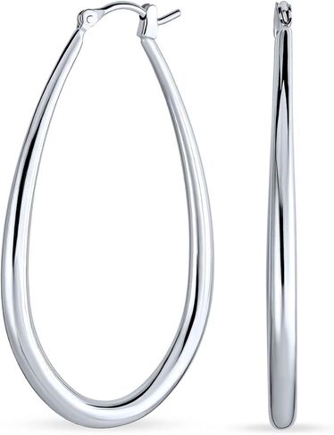 Large Oval Polished Finish Tube Hoop Earrings For Women .925 Sterling Silver Hinged Notched Post 2 Inch in Saudi Arabia