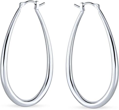 Large Oval Polished Finish Tube Hoop Earrings For Women .925 Sterling Silver Hinged Notched Post 2 Inch in Saudi Arabia