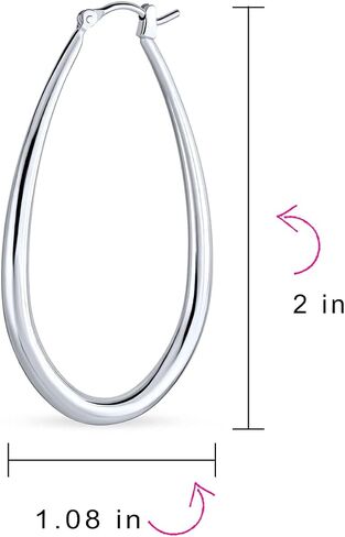 Large Oval Polished Finish Tube Hoop Earrings For Women .925 Sterling Silver Hinged Notched Post 2 Inch in Saudi Arabia