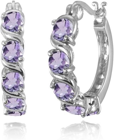 Sterling Silver Hoop Earrings, Birthstone Earrings, S-Design Round Huggie Hoops, Genuine or Synthetic Gemstone Earrings, Huggie Earrings for Women, Fashion Earrings – Hoops Earrings for Women in Saudi Arabia