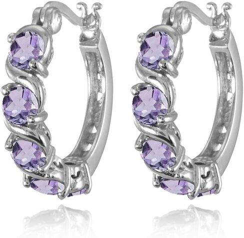 Sterling Silver Hoop Earrings, Birthstone Earrings, S-Design Round Huggie Hoops, Genuine or Synthetic Gemstone Earrings, Huggie Earrings for Women, Fashion Earrings – Hoops Earrings for Women in Saudi Arabia