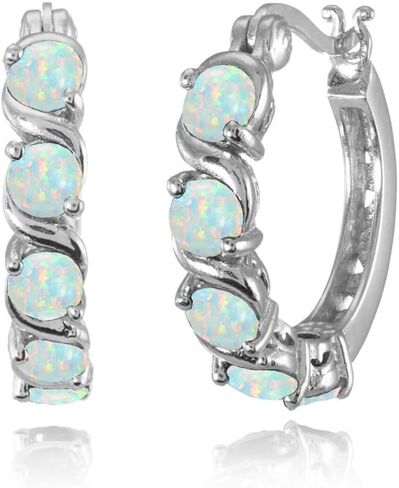 Sterling Silver Hoop Earrings, Birthstone Earrings, S-Design Round Huggie Hoops, Genuine or Synthetic Gemstone Earrings, Huggie Earrings for Women, Fashion Earrings – Hoops Earrings for Women in Saudi Arabia