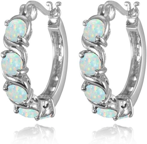 Sterling Silver Hoop Earrings, Birthstone Earrings, S-Design Round Huggie Hoops, Genuine or Synthetic Gemstone Earrings, Huggie Earrings for Women, Fashion Earrings – Hoops Earrings for Women in Saudi Arabia