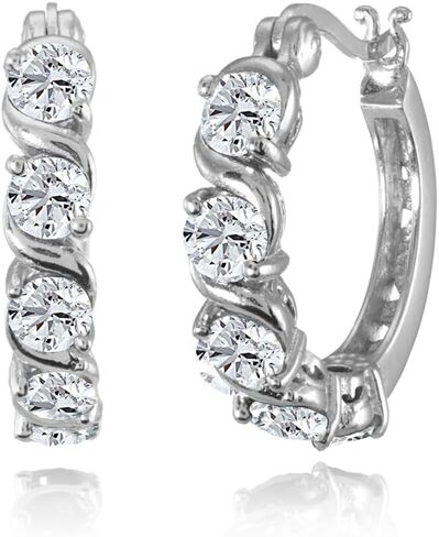 Sterling Silver Hoop Earrings, Birthstone Earrings, S-Design Round Huggie Hoops, Genuine or Synthetic Gemstone Earrings, Huggie Earrings for Women, Fashion Earrings – Hoops Earrings for Women in Saudi Arabia