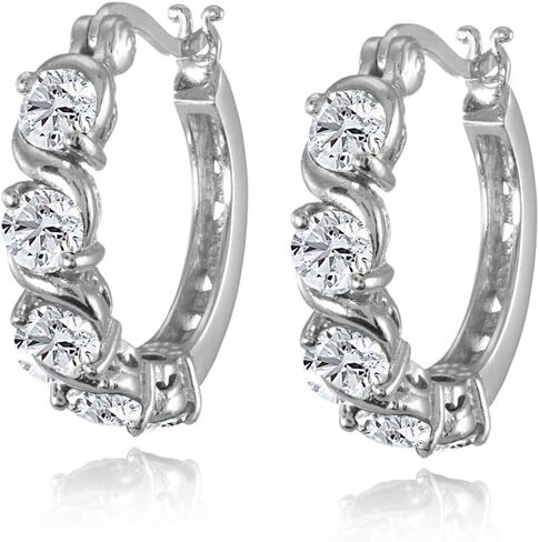 Sterling Silver Hoop Earrings, Birthstone Earrings, S-Design Round Huggie Hoops, Genuine or Synthetic Gemstone Earrings, Huggie Earrings for Women, Fashion Earrings – Hoops Earrings for Women in Saudi Arabia