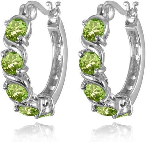 Sterling Silver Hoop Earrings, Birthstone Earrings, S-Design Round Huggie Hoops, Genuine or Synthetic Gemstone Earrings, Huggie Earrings for Women, Fashion Earrings – Hoops Earrings for Women in Saudi Arabia