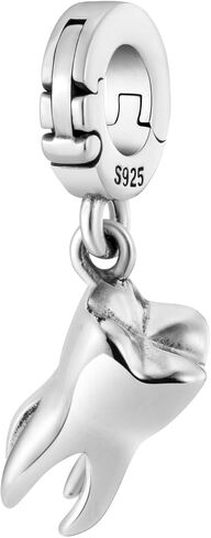 Dangling Tooth Molar Dentist Open Clasp Clip On Pendant 925 Sterling Silver Charm For Pandora & Other Charm Bracelets/Necklaces in Saudi Arabia