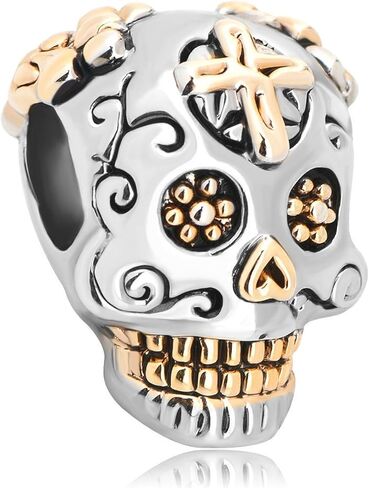 Creationtop Fit Pandora Charms Silver Plated Skull Cross Silver Plated Dia De Los Muertos in Kuwait