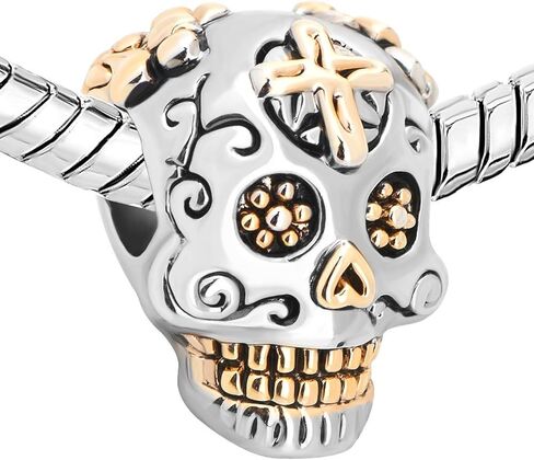 Creationtop Fit Pandora Charms Silver Plated Skull Cross Silver Plated Dia De Los Muertos in Kuwait