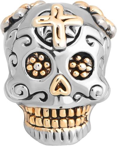 Creationtop Fit Pandora Charms Silver Plated Skull Cross Silver Plated Dia De Los Muertos in Kuwait