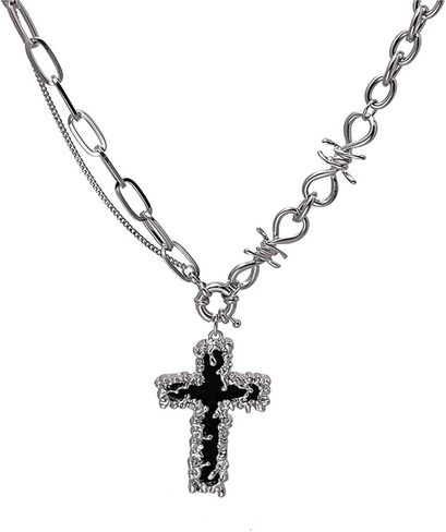 W WEILIRIAN Punk Cross Necklace Cross Pendant Necklace Silver Paperclip Chain Necklace Chunky Link Chain Necklace Jewelry for Women and Girls Gifts in Saudi Arabia