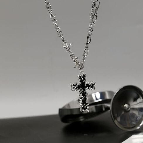 W WEILIRIAN Punk Cross Necklace Cross Pendant Necklace Silver Paperclip Chain Necklace Chunky Link Chain Necklace Jewelry for Women and Girls Gifts in Saudi Arabia