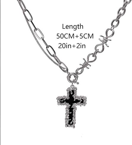 W WEILIRIAN Punk Cross Necklace Cross Pendant Necklace Silver Paperclip Chain Necklace Chunky Link Chain Necklace Jewelry for Women and Girls Gifts in Saudi Arabia