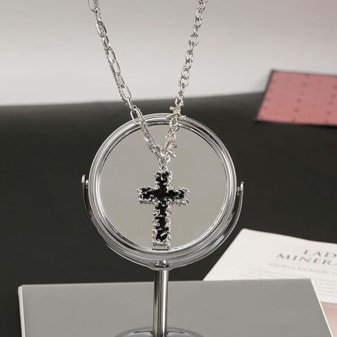 W WEILIRIAN Punk Cross Necklace Cross Pendant Necklace Silver Paperclip Chain Necklace Chunky Link Chain Necklace Jewelry for Women and Girls Gifts in Saudi Arabia