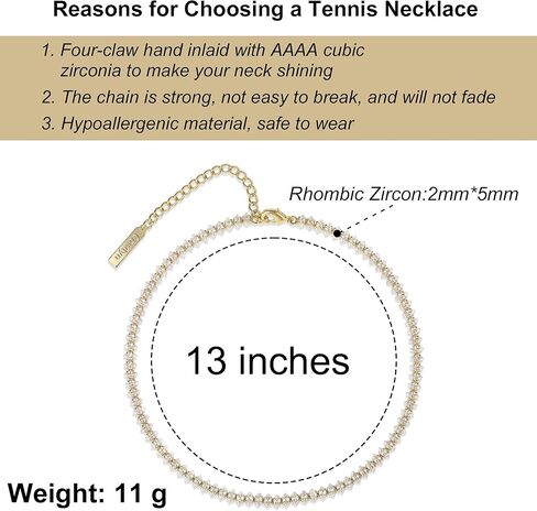 قلادة كاولين تنس قلادة كريستال مكعب زركونيا تشيكوسلوفاكيا سلسلة أنيقة 14 قيراط مطلية بالذهب والفضة والألماس للنساء والفتيات (اختيار لونين) in Kuwait