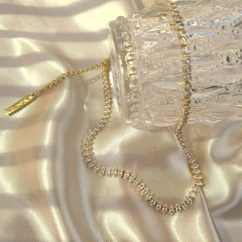 قلادة كاولين تنس قلادة كريستال مكعب زركونيا تشيكوسلوفاكيا سلسلة أنيقة 14 قيراط مطلية بالذهب والفضة والألماس للنساء والفتيات (اختيار لونين) in Kuwait