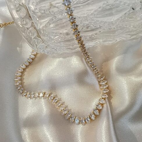 قلادة كاولين تنس قلادة كريستال مكعب زركونيا تشيكوسلوفاكيا سلسلة أنيقة 14 قيراط مطلية بالذهب والفضة والألماس للنساء والفتيات (اختيار لونين) in Kuwait