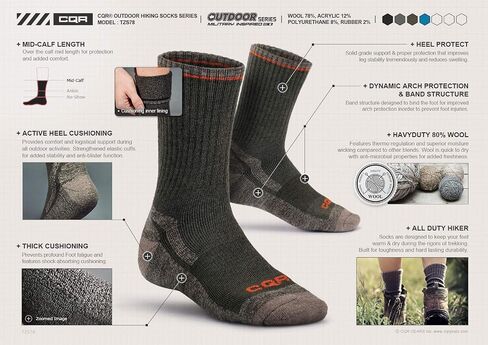 CQR 3 Pack Men and Women Wool Hiking Mid Calf Crew Socks, Moisture Wicking Breathable Outdoor Tactical Cushion boot Socks in Saudi Arabia