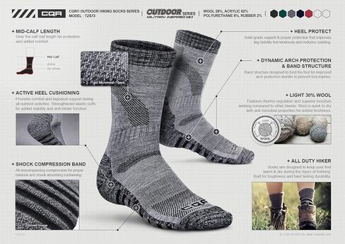 CQR 3 Pack Men and Women Wool Hiking Mid Calf Crew Socks, Moisture Wicking Breathable Outdoor Tactical Cushion boot Socks in Saudi Arabia