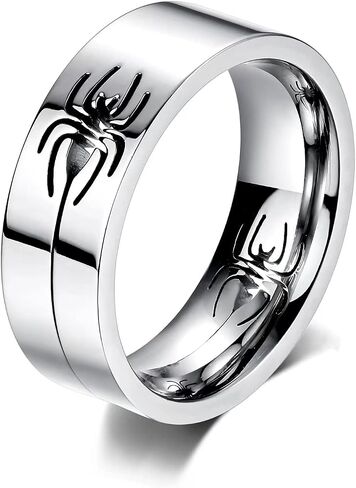 KAZITSAN Stainless Steel Ring for Men Women 8mm High Polish Brushed Matte Hollow Spider Pattern Plain Band Knuckle Stacking Ring Jewelry in Saudi Arabia
