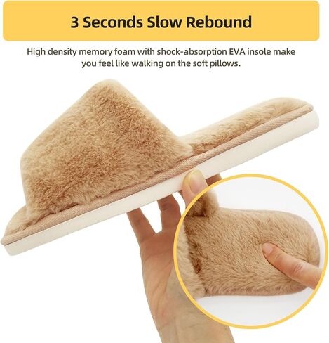 Fuzzy Slippers Women Fluffy Faux Fur Open Toe House Slippers Comfy Soft Non-Slip House Sandals Shoes Indoor Outdoor， Brown, Size 6.5-7 in Saudi Arabia