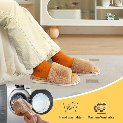 Fuzzy Slippers Women Fluffy Faux Fur Open Toe House Slippers Comfy Soft Non-Slip House Sandals Shoes Indoor Outdoor， Brown, Size 6.5-7 in Saudi Arabia